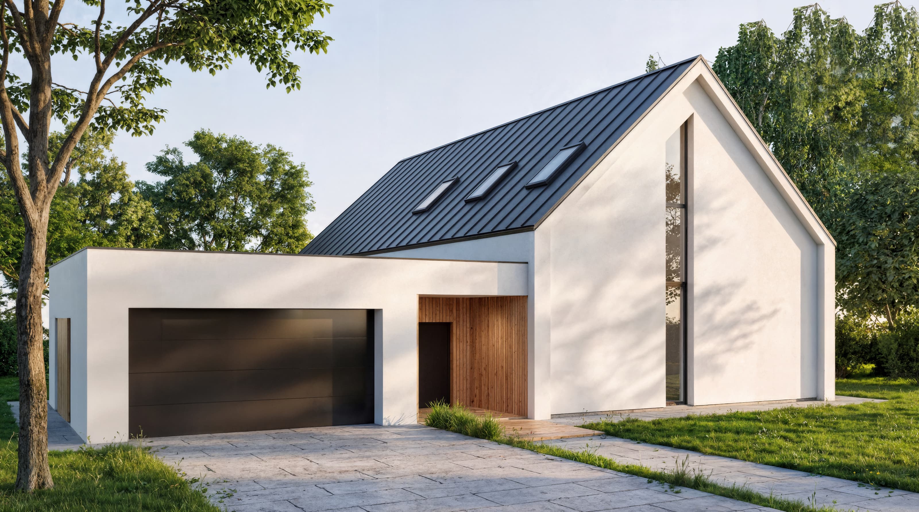 Indywidualny projekt domu jednorodzinnego w Korczynie - wizualizacja elewacji frontowej - ujęcie 2
