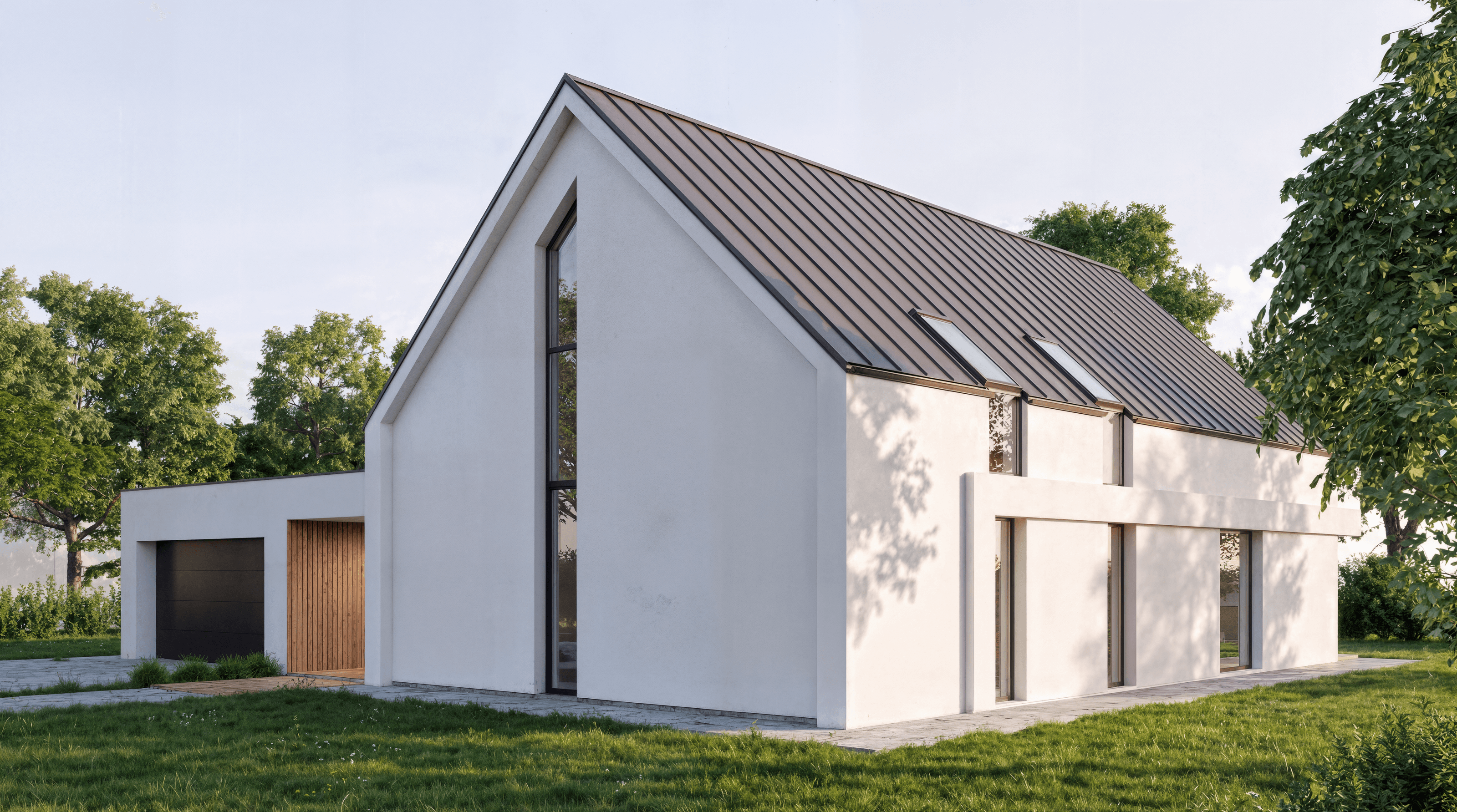 Indywidualny projekt domu jednorodzinnego w Korczynie - wizualizacja elewacji frontowej - ujęcie 3