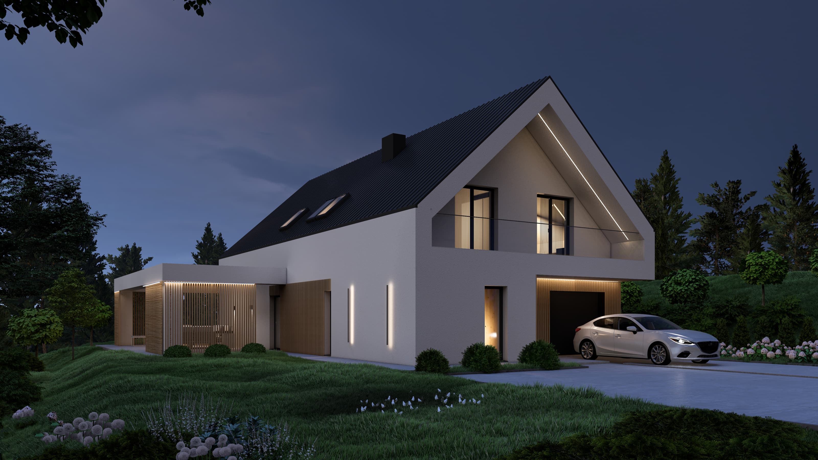 Indywidualny projekt domu jednorodzinnego w Skołyszynie - wizualizacja nowoczesnej bryły domu
