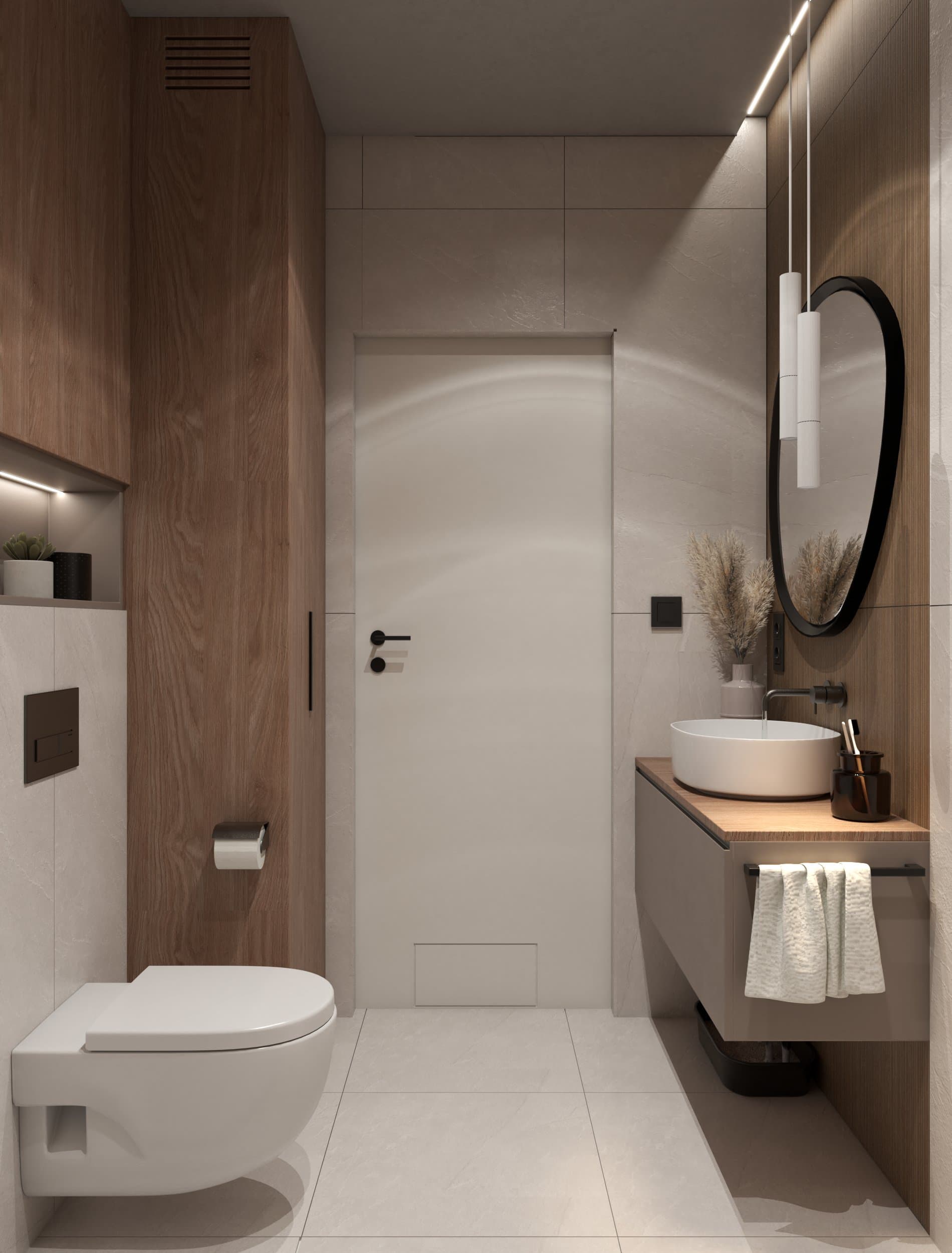 Projekt wnętrza domu w zabudowie szeregowej w Budziwoju - salon z aneksem kuchennym - ujęcie 3