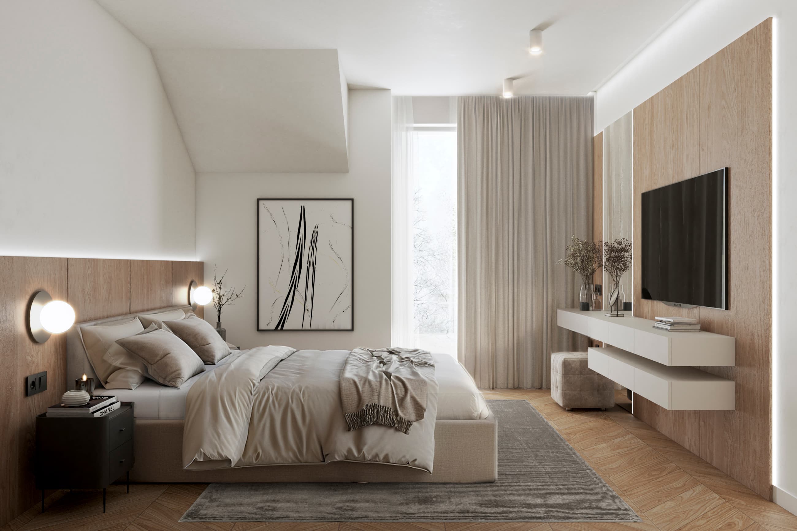 Projekt wnętrza domu w zabudowie szeregowej w Budziwoju - salon z aneksem kuchennym - ujęcie 6