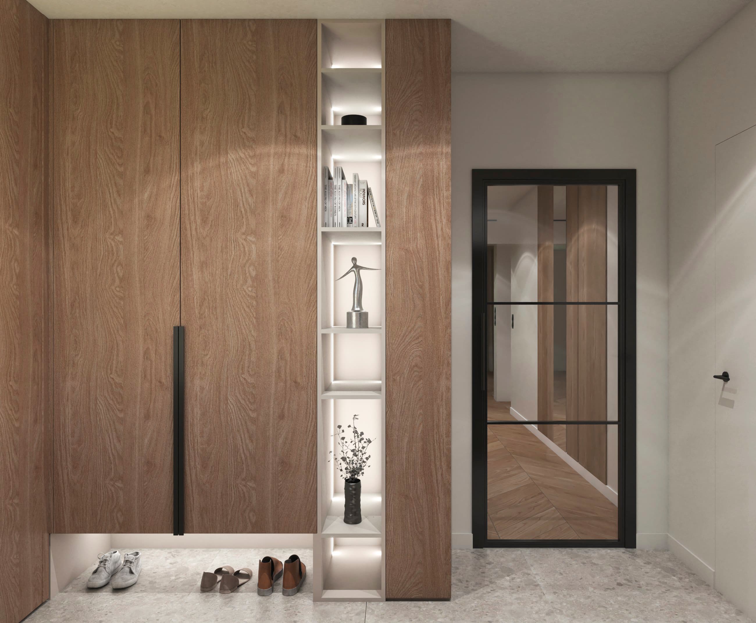 Projekt wnętrza domu w zabudowie szeregowej w Budziwoju - salon z aneksem kuchennym - ujęcie 7