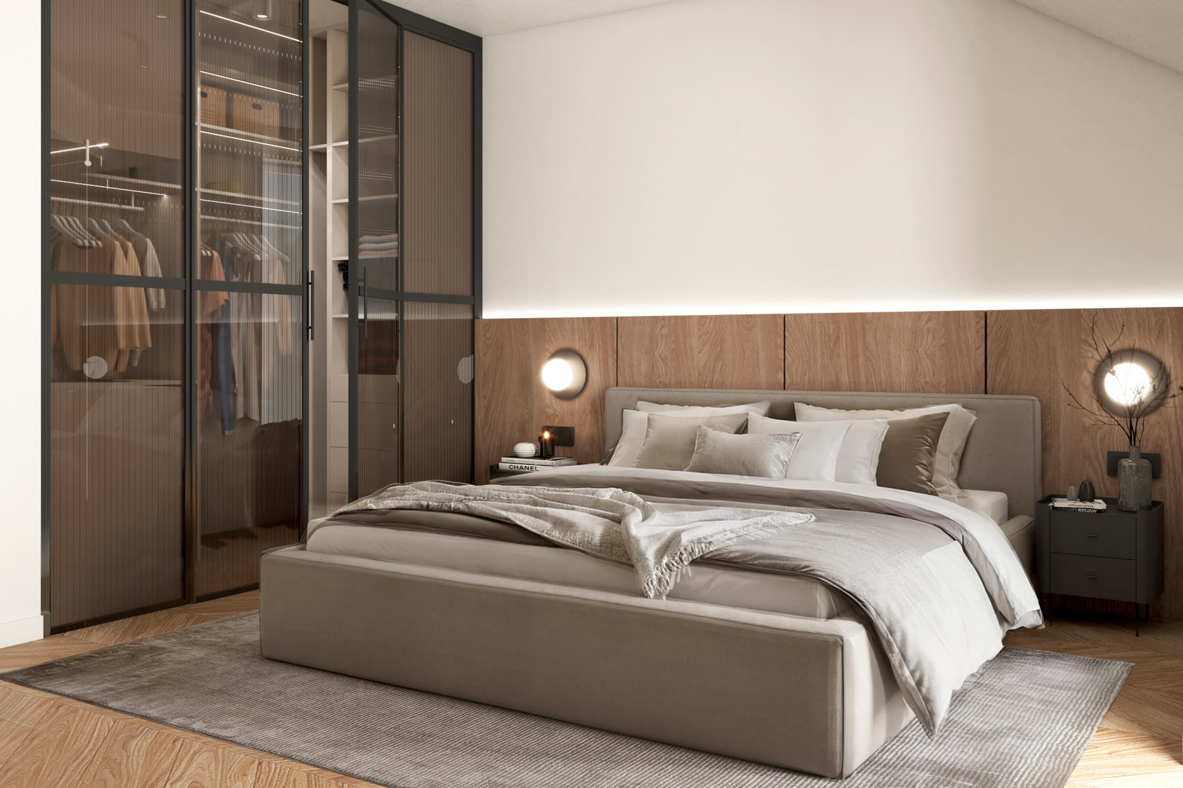 Projekt wnętrza domu w zabudowie szeregowej w Budziwoju - salon z aneksem kuchennym - ujęcie 8