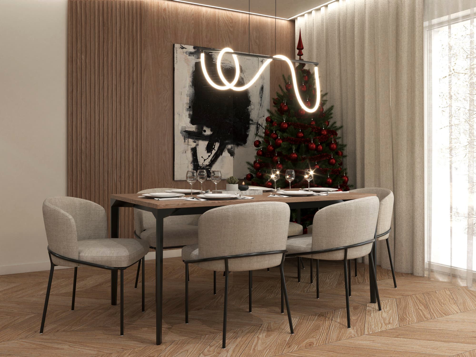 Projekt wnętrza domu w zabudowie szeregowej w Budziwoju - salon z aneksem kuchennym - ujęcie 11