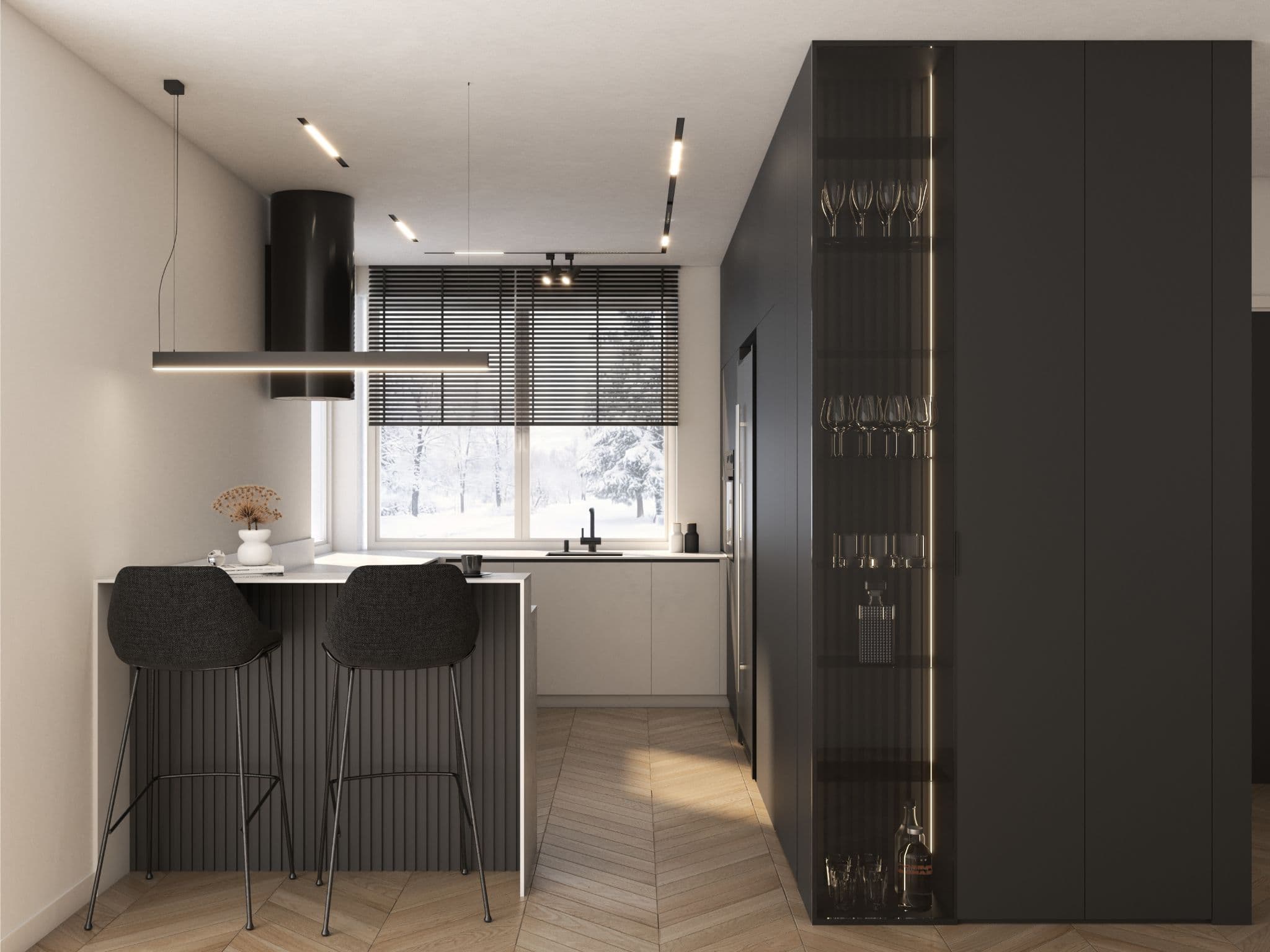 Projekt kuchni i łazienki w Bieździedzy - jasna łazienka z organicznym lustrem i wanną wolnostojącą - ujęcie 3