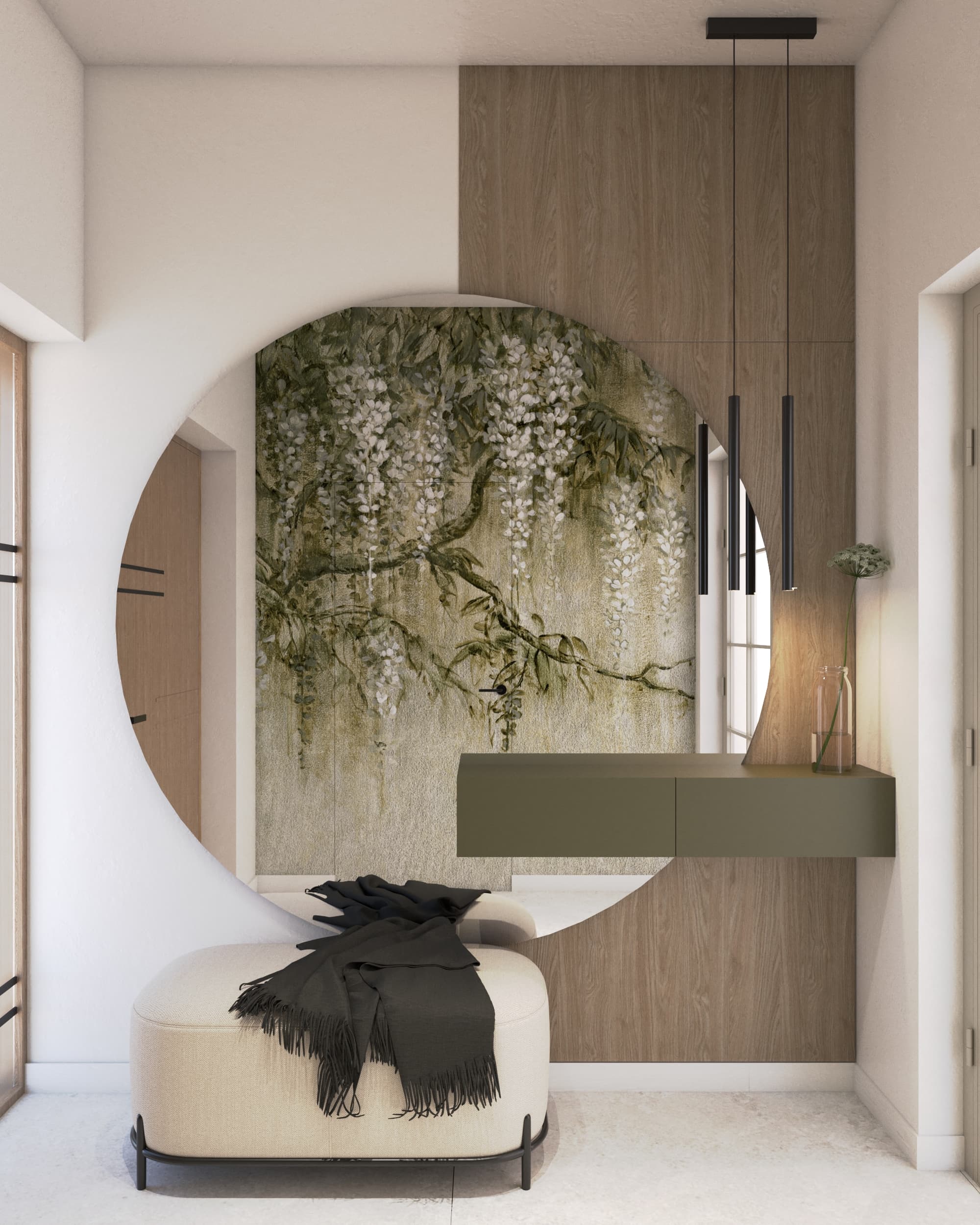 Projekt wnętrza domu jednorodzinnego w Krasnem - elegancka strefa dzienna z kamienną wyspą - ujęcie 5