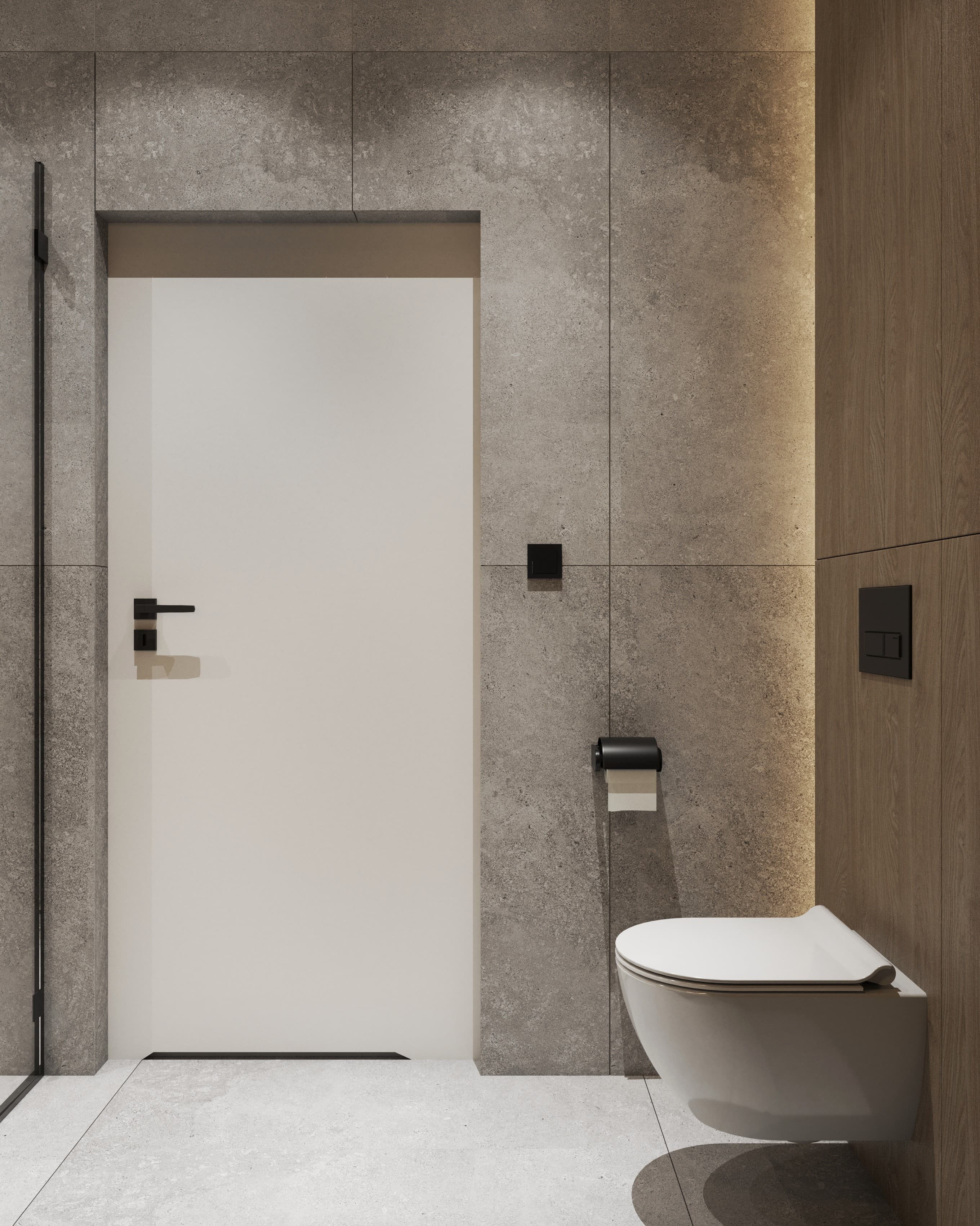 Projekt wnętrza domu jednorodzinnego w Krasnem - elegancka strefa dzienna z kamienną wyspą - ujęcie 3