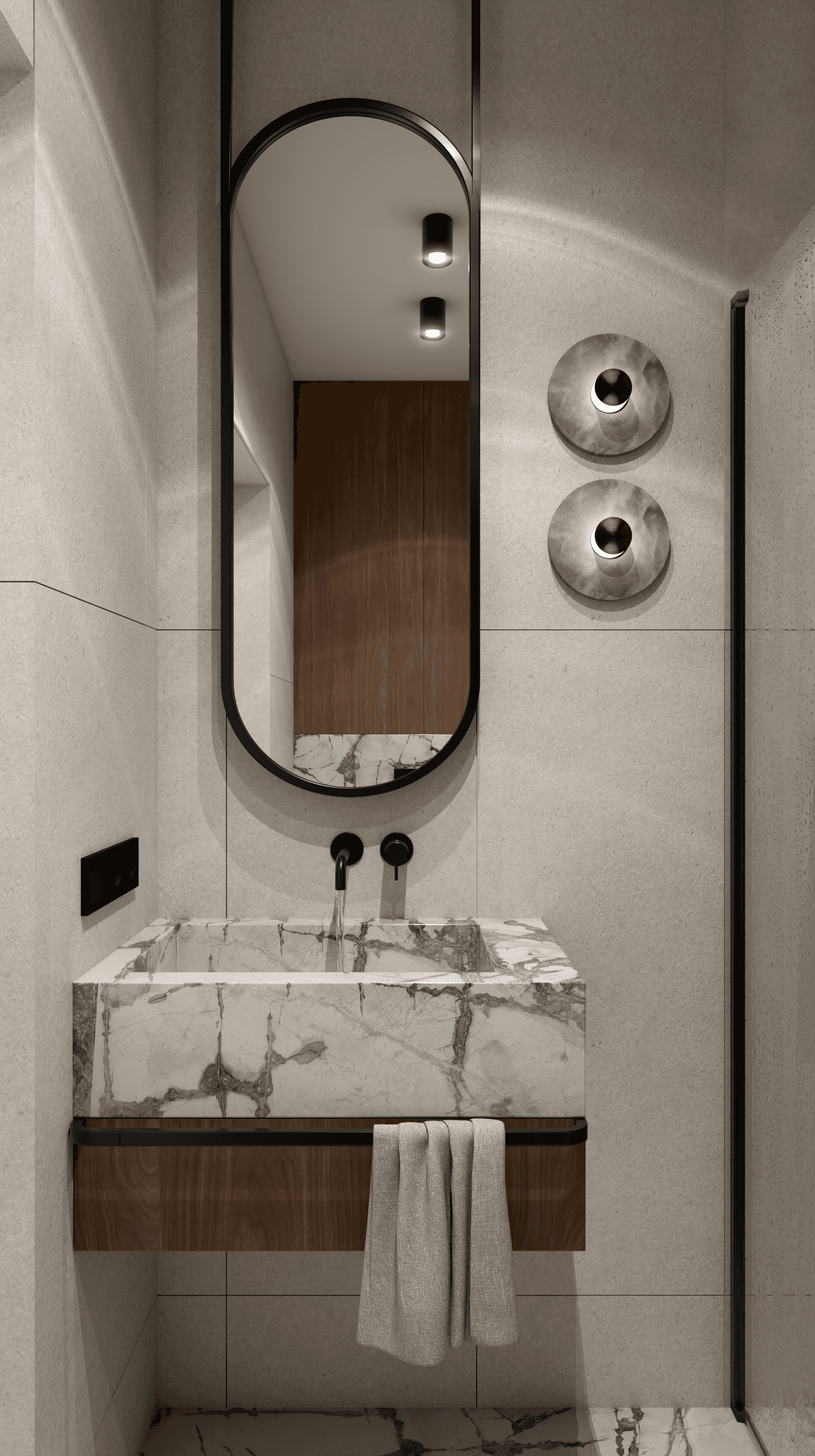 Projekt wnętrza domu jednorodzinnego w Radymnie - nowoczesna kuchnia z półwyspem - ujęcie 2