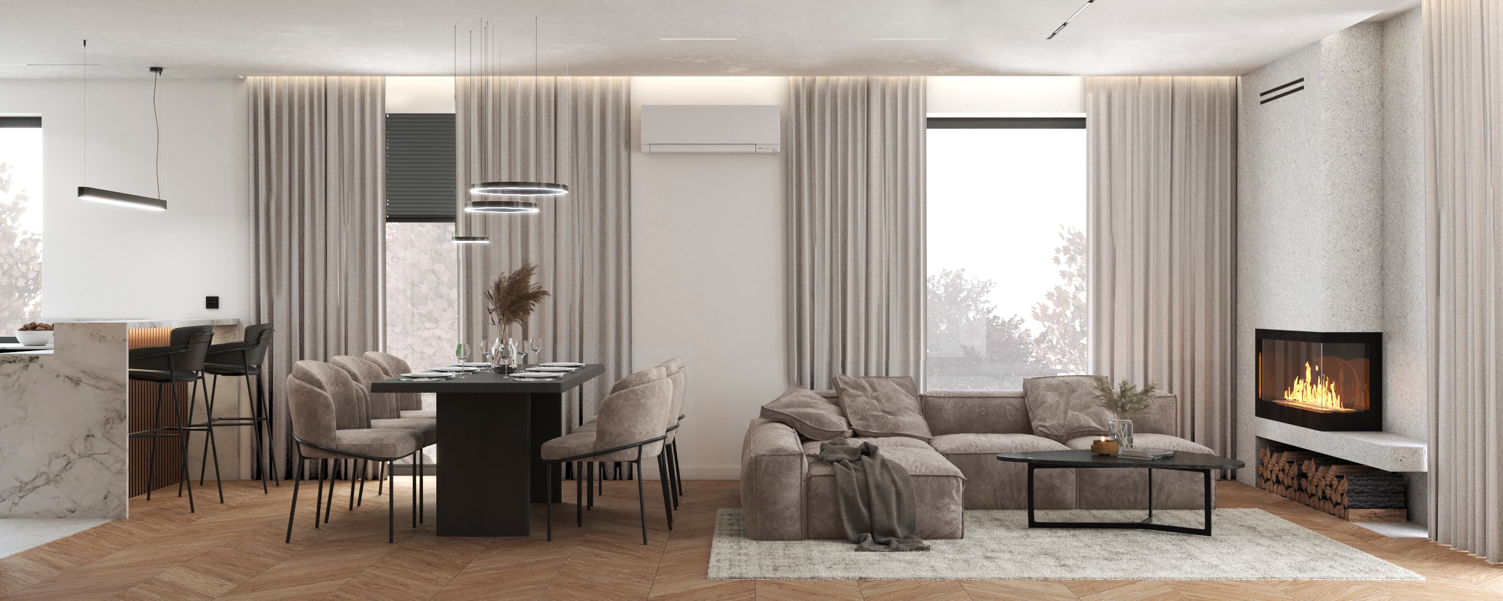 Projekt wnętrza domu jednorodzinnego w Radymnie - nowoczesna kuchnia z półwyspem - ujęcie 6