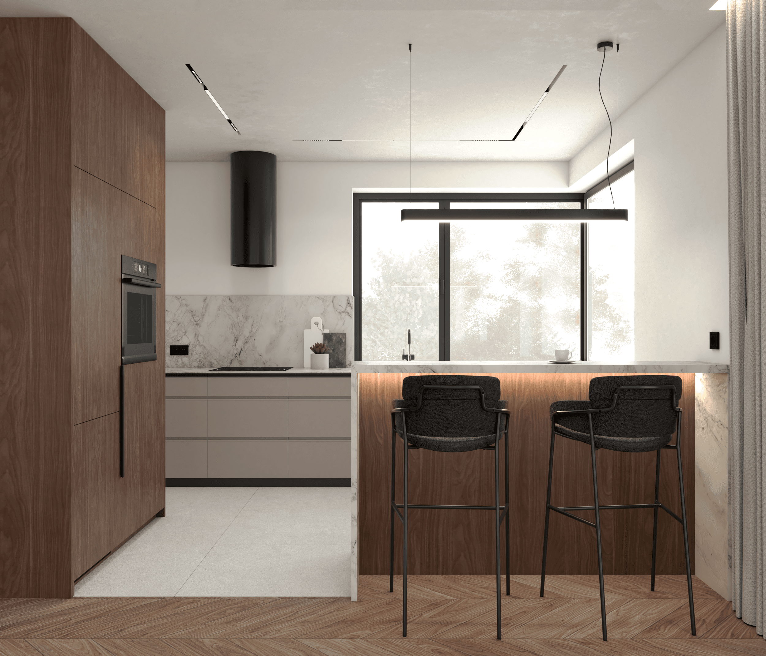 Projekt wnętrza domu jednorodzinnego w Radymnie - nowoczesna kuchnia z półwyspem - ujęcie 7