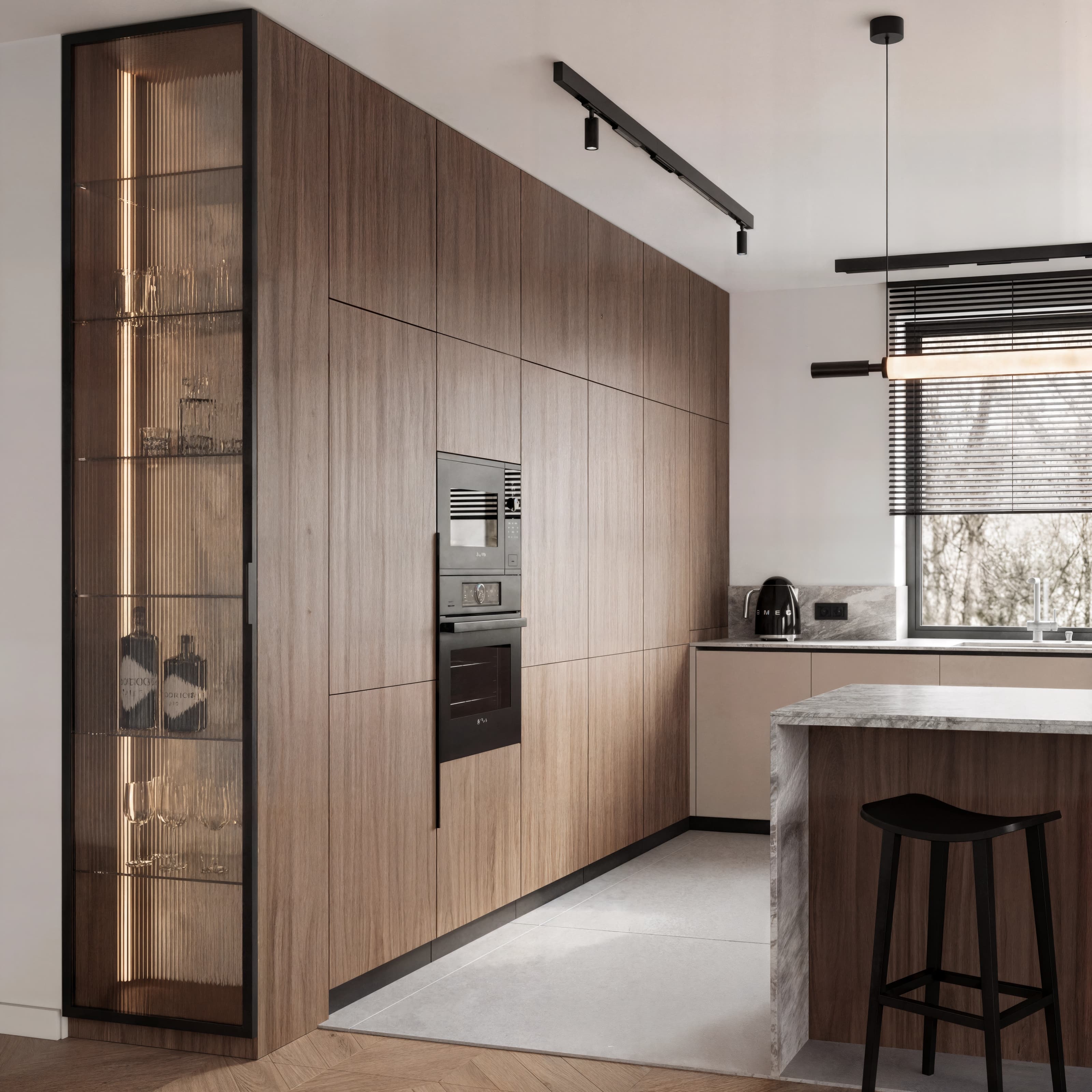 Projekt wnętrza domu w Rzeszowie - elegancka część dzienna z kuchnią i jadalnią - ujęcie 8