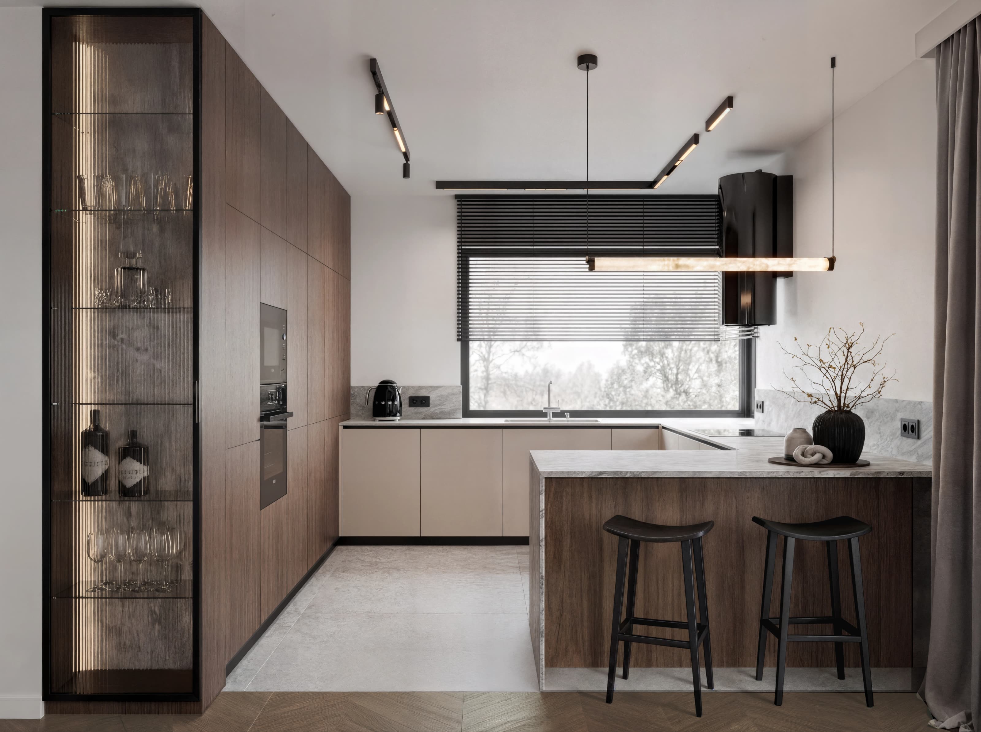 Projekt wnętrza domu w Rzeszowie - elegancka część dzienna z kuchnią i jadalnią - ujęcie 9