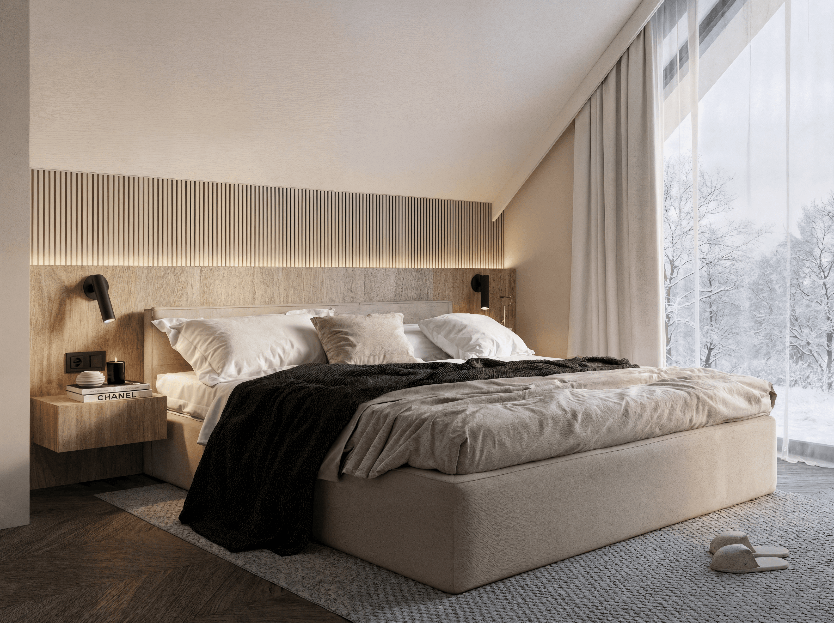 Projekt wnętrza domu jednorodzinnego w Skołyszynie - salon połączony z jadalnią i kuchnią - ujęcie 2