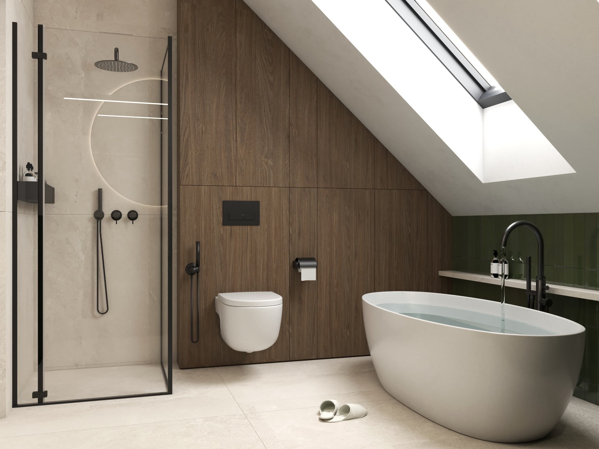 Projekt wnętrza domu jednorodzinnego w Skołyszynie - salon połączony z jadalnią i kuchnią - ujęcie 5