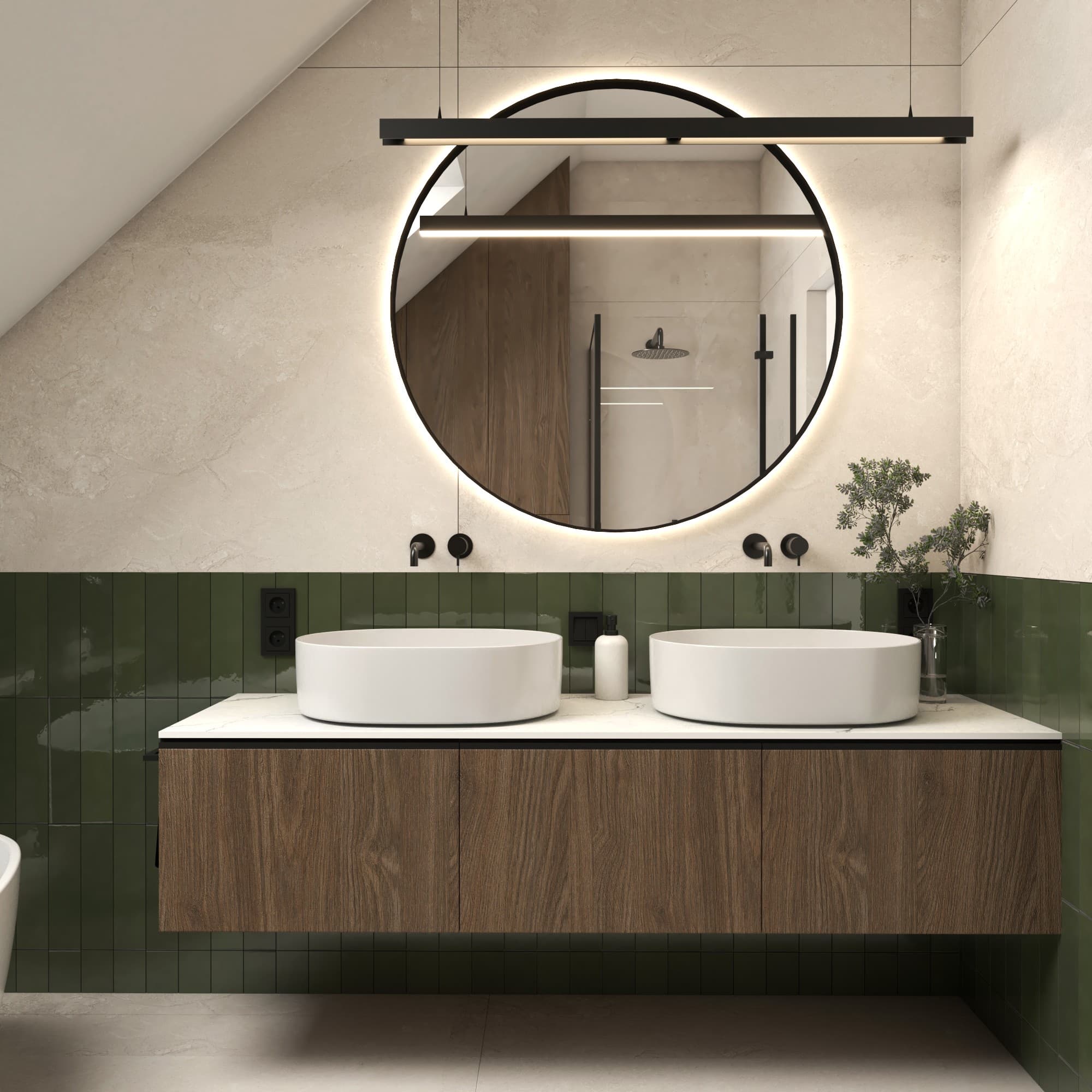 Projekt wnętrza domu jednorodzinnego w Skołyszynie - salon połączony z jadalnią i kuchnią - ujęcie 6